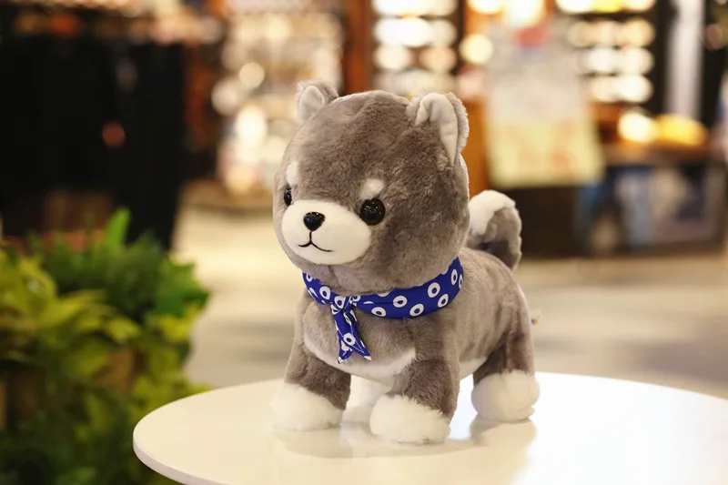 Синий шарф собака серый Шиба ину плюшевая игрушка большой 35 см Мягкая кукла