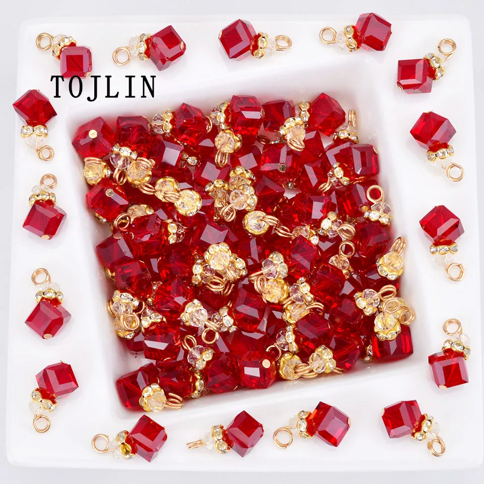 TOJLIN 10 шт. Cube красный хрустальные бусины лук браслет кулон ювелирных изделий DIY