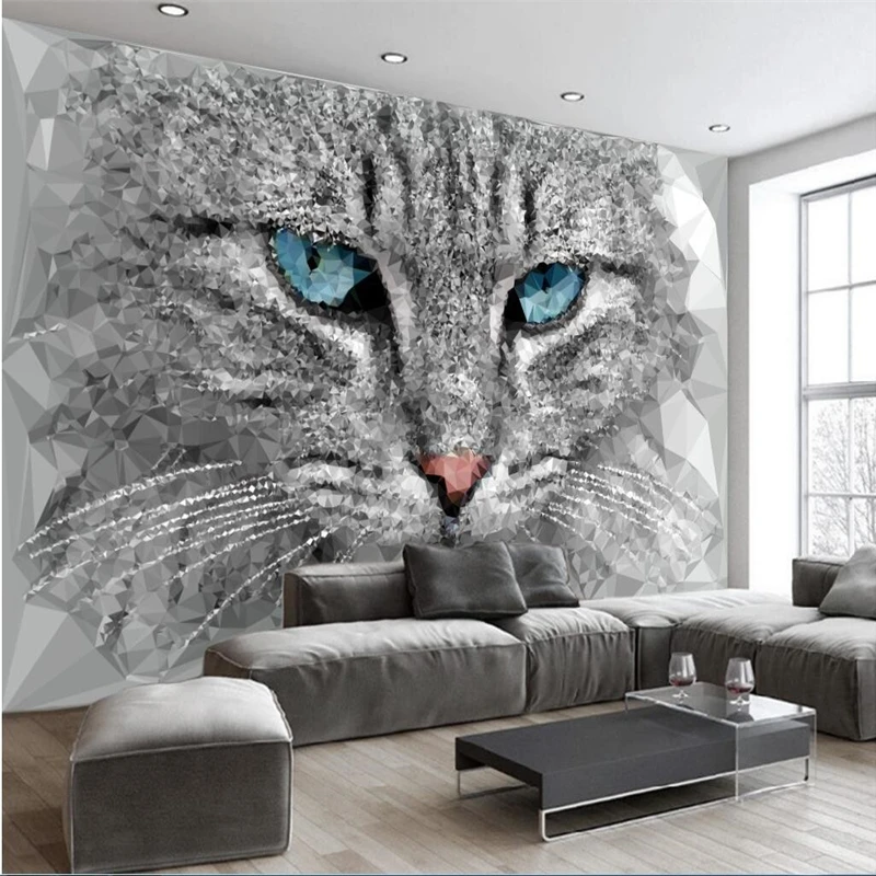 

beibehang Large custom mural wallpaper of any size Modern abstract three-dimensional geometric cat head living room backdrop