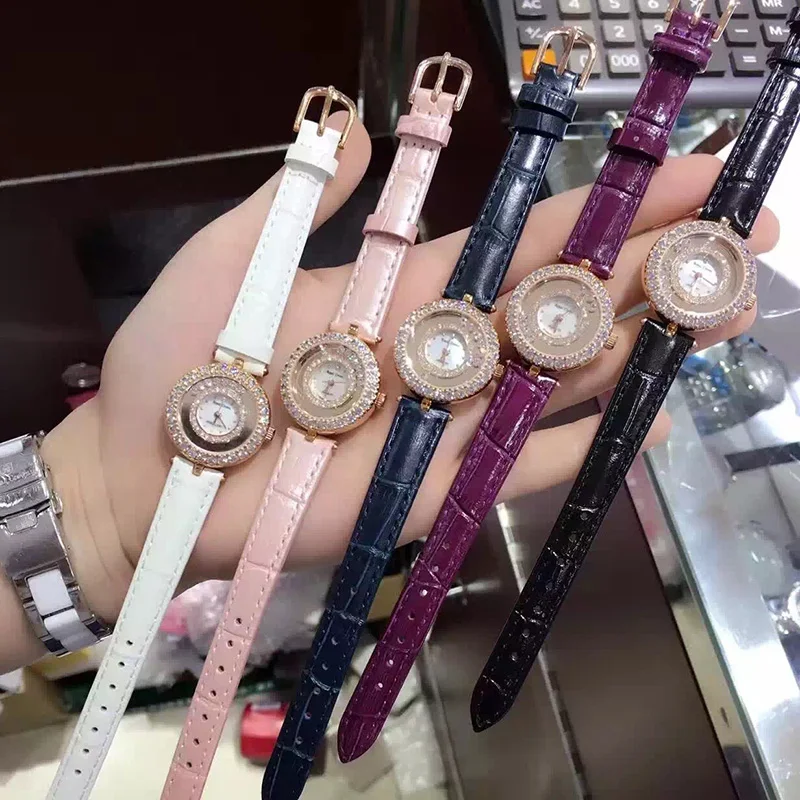 

Small Women's Watch Japan Quartz Hours Clock Fashion Dress Bracelet Leather Luxury Rhinestones Girl's Bling Gift Royal Crown