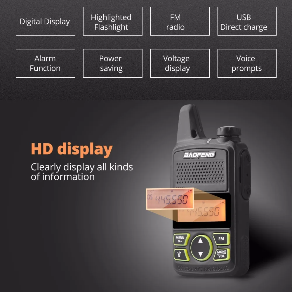 2 шт. портативная рация Baofeng T1 два канала 400 470 МГц|portable ham radio|handheld transceiver2pcs baofeng |