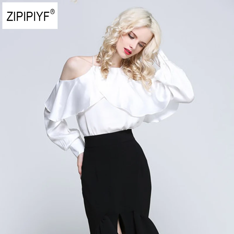 Новинка 2018 весенне-летняя блузка с рюшами и рукавами-фонариками рубашка лямкой