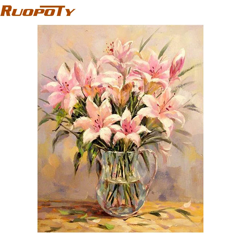 RUOPOTY розовый цветок лилии Diy искусство на стене картина ручная роспись