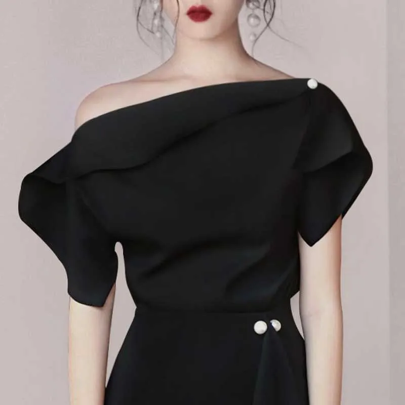 INDRESSME Новинка женское асимметричное облегающее мини-платье с открытыми плечами и жемчужными пуговицами Женская одежда для клуба Vestidos