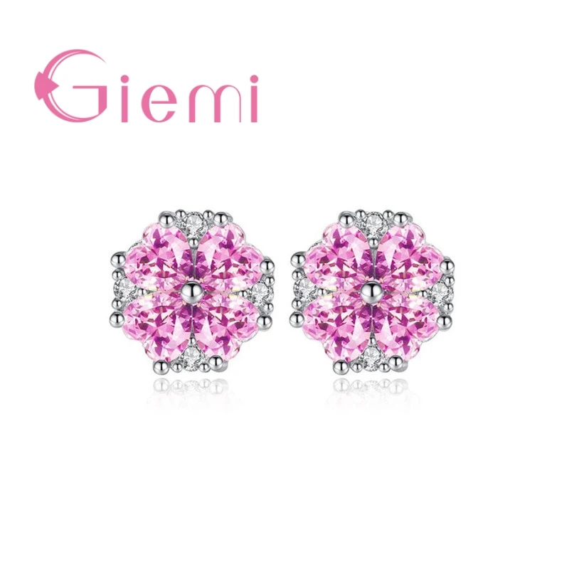 

Fashion Spring Styles 925 Sterling Silver Heart Clear Pink Cubic Zirconia Fill Stud Earrings Best Wedding Gifts For Women
