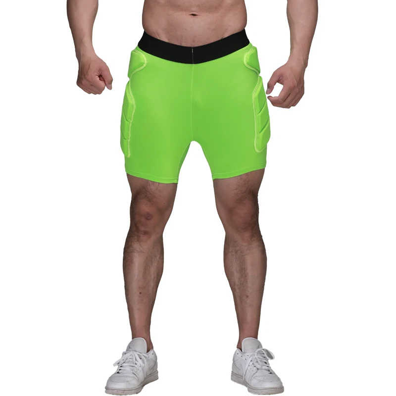 green shorts Регби футбольные тренировочные штаны футбольные Вратарские штаны шорты конькобежный спорт Брюки утолщенные EVA наколенник с губкой защита бедра - Цвет: green shorts
