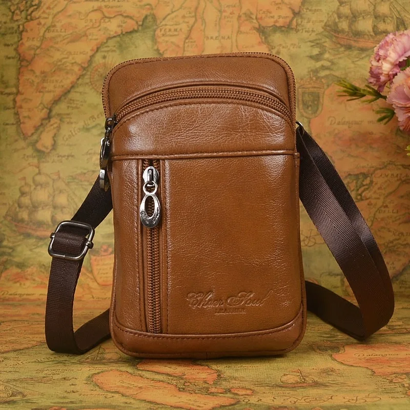 Мужская маленькая косая сумка из натуральной воловьей кожи 6 3 дюйма|genuine leather|men
