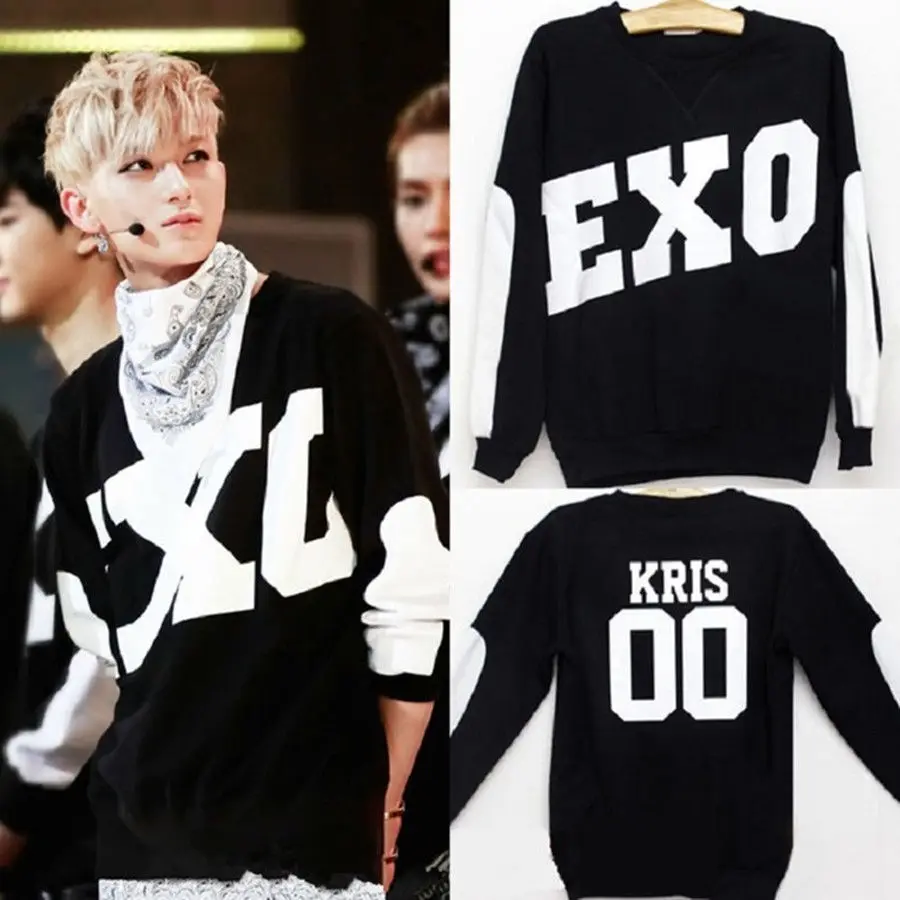 Толстовки Mainlead Kpop EXO новые унисекс белые черные корейские тонкие толстовки