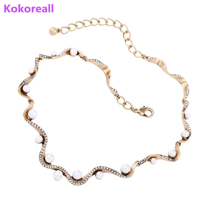 Banquet Luxury Accessories Crystal Simulated Pearl Snake Chain Necklace VN683 | Украшения и аксессуары