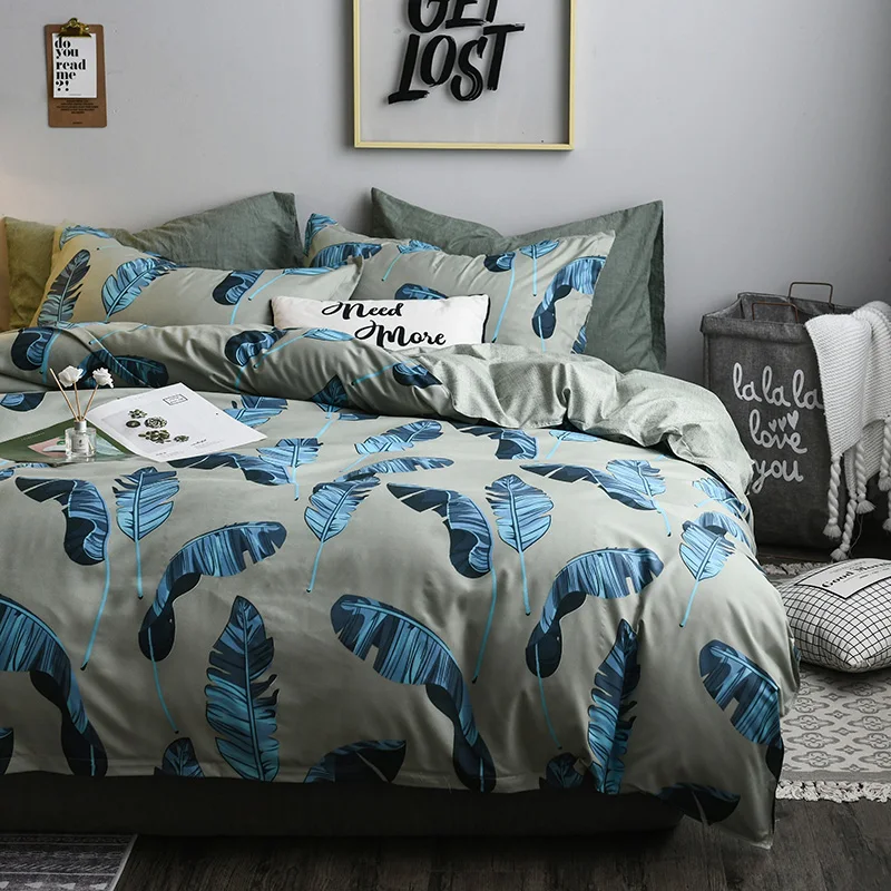 Лист шаблон пододеяльник набор зеленое мягкое постельное белье полиэстер
