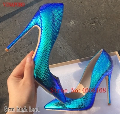 8cm heel Г. Новая модная женская обувь вечерние и свадебные туфли со змеиным принтом Большие размеры 35-43, пикантные туфли-лодочки на высоком каблуке с острым носком женская обувь - Цвет: 8cm heel