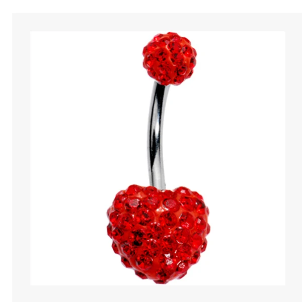 6pc 316 surgical steel heart belly ring shamballa love navel body jewelry |