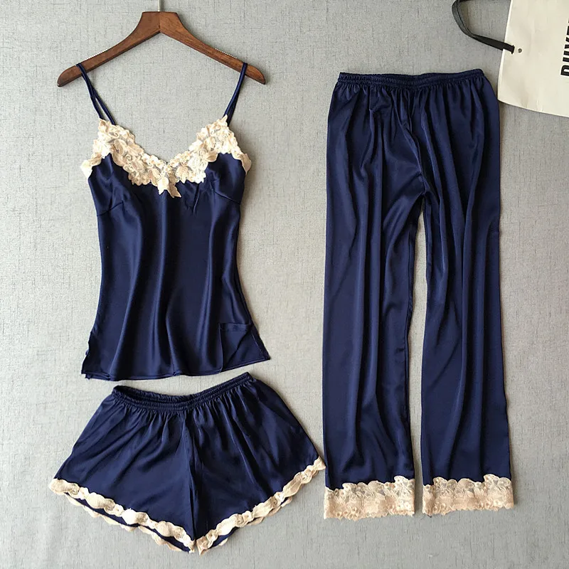 Женские пижамные комплекты MECHCITIZ из трех предметов топ + шорты брюки с подкладкой