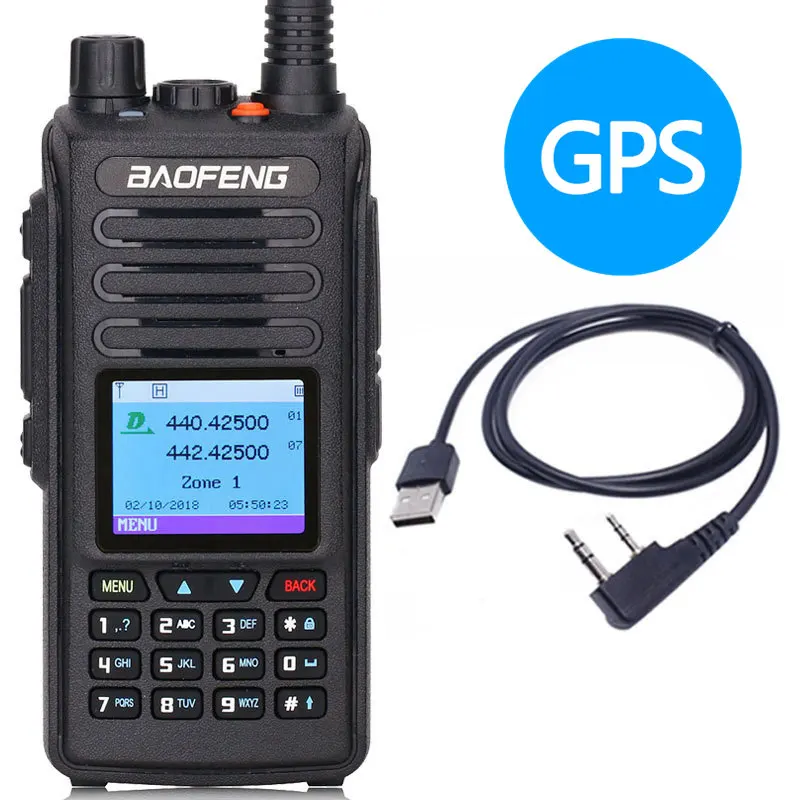 with gps add cable Baofeng DM-1702 DMR цифровая аналоговая портативная рация(gps) Tier1& Tier2 повторитель двухдиапазонный VHF/UHF Ham двухстороннее радио - Цвет: with gps add cable
