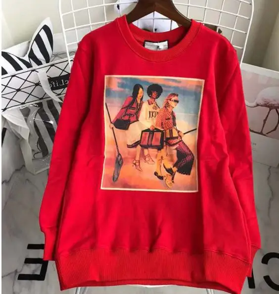 Красный SS18 Подиум зимний женский художественный стиль современный женский портретный принт женский свитер с круглым вырезом Топ пуловер Femme - Цвет: Красный