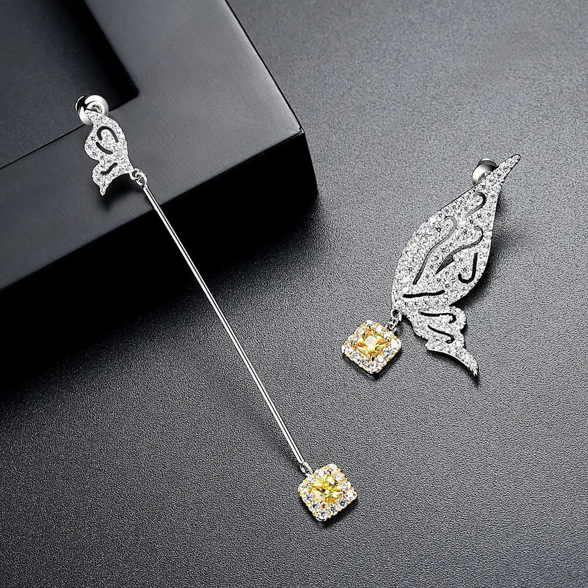 Luxury Cubic Zirconia Butterfly Square Dangle Earrings for Women Fashion CZ Statement Earring Wedding Brides Jewelry | Украшения и