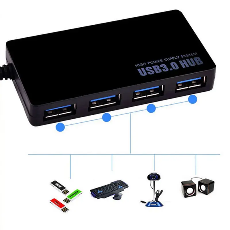 4 портовый USB3.0 концентратор 5 Гбит/с Портативный компактный USB разветвитель