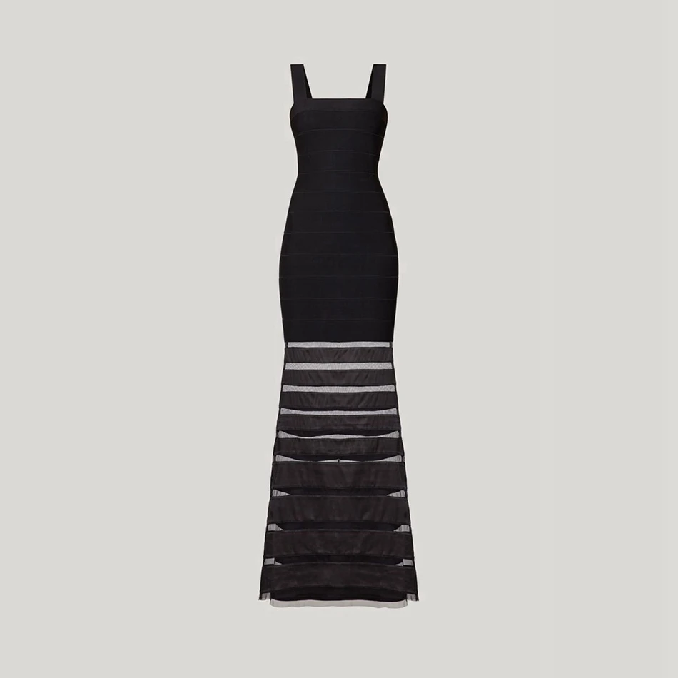 Бандажное летнее женское платье Русалка Bodycon Vestidos Черное макси вискозное Бандажное платье Новое поступление спагетти ремень вечернее платье