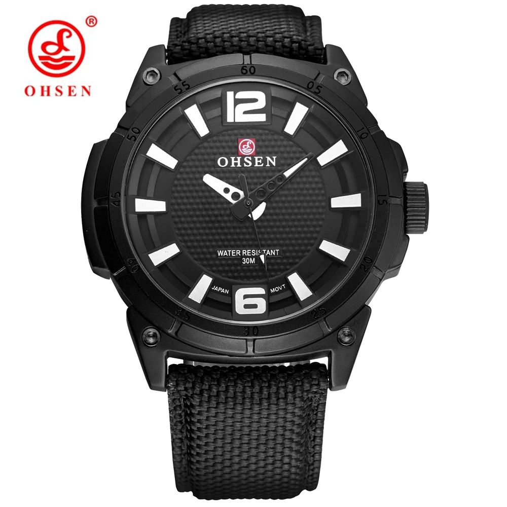 OHSEN Original Luxury Brand Military Army Quartz Watch Men Analog Khaki Canvas Clock Waterproof Wristwatches Relogio Masculino | Наручные