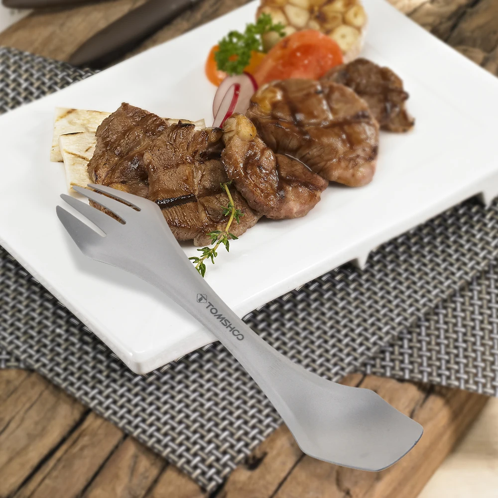 TOMSHOO Spork 2 в 1 титановая Спортивная портативная наружная столовая посуда для