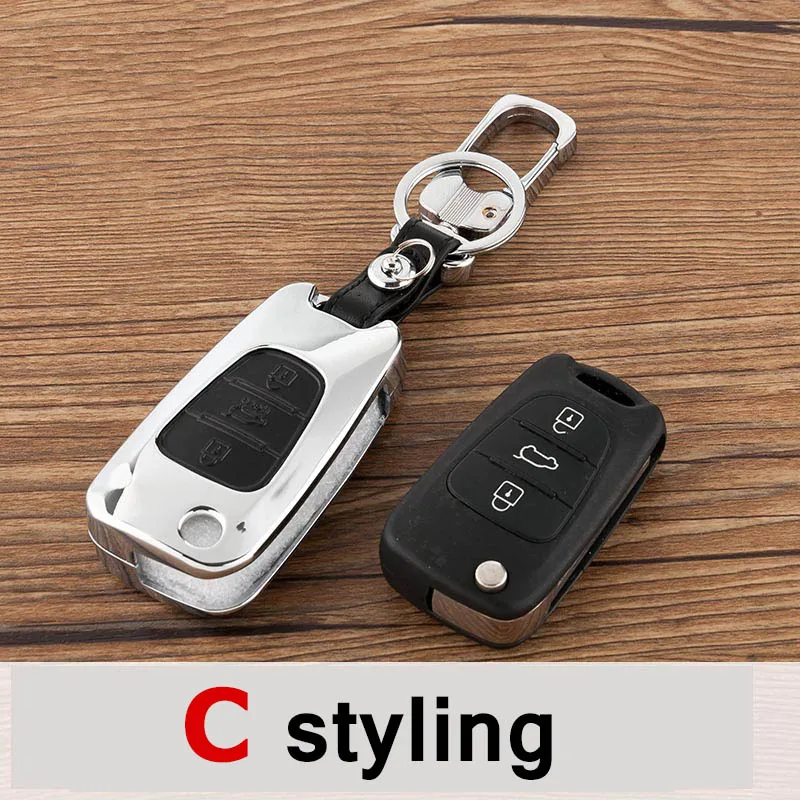 C Styling Black Цинковый сплав+ кожа автомобильный чехол для брелка с ключом для Kia Rio K2 Sportage Optima K5 Ceed Sorento Soul Cerato K3 Forte аксессуары - Название цвета: C Styling Black