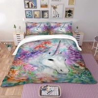 white unicorn flowers duvet cover 3d printing colorful bedding set single twin full queen king bedclothes
