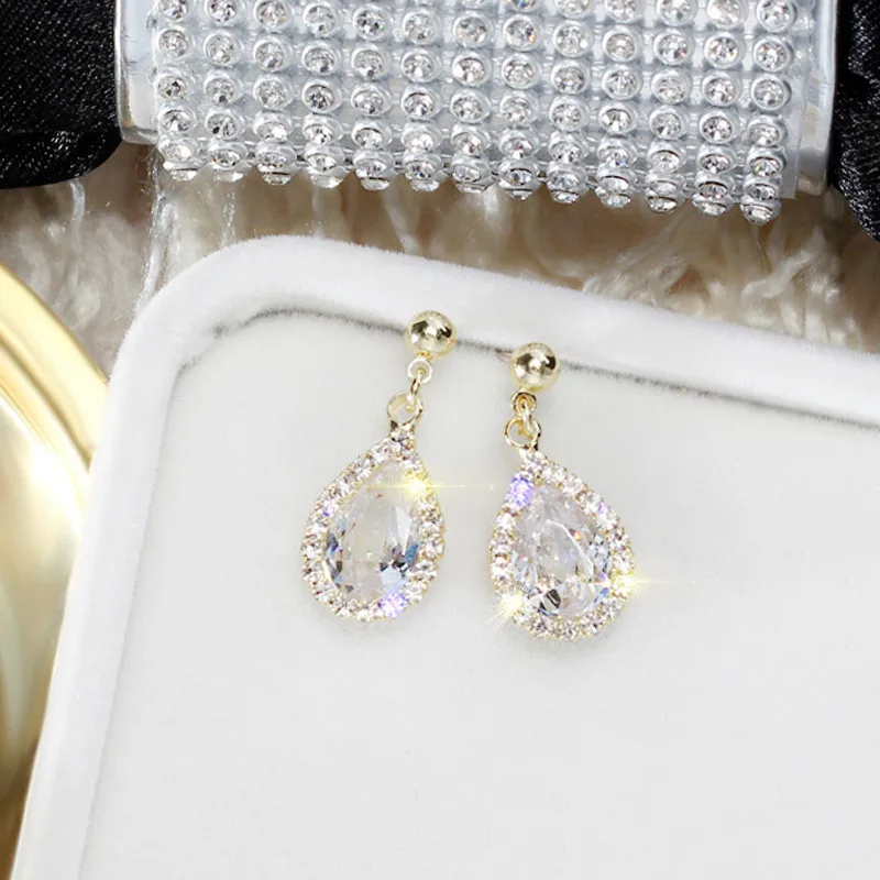 FYUAN маленькие циркониевые Висячие серьги для женщин Bijoux круглые капли воды Кристалл Модные серьги с подвесками Ювелирные изделия Подарки