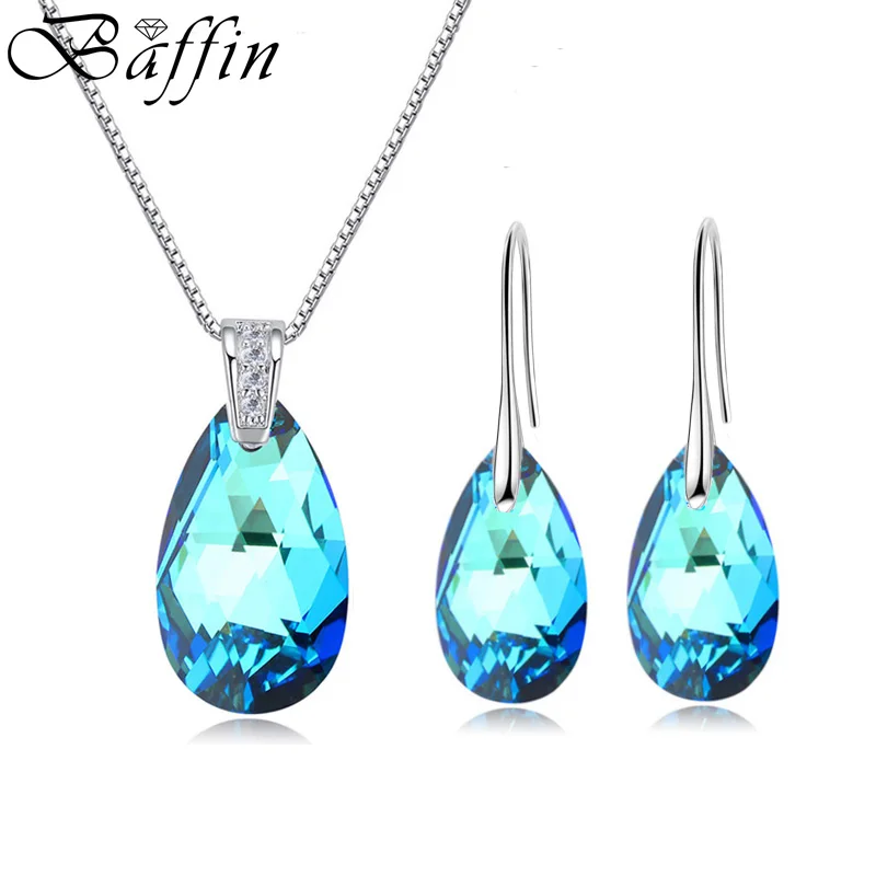 BAFFIN оригинальные кристаллы от Swarovski Ювелирные наборы Серебряный Цвет капли кулон ожерелье Висячие серьги для женщин Joyas - Окраска металла: Crystal BBL