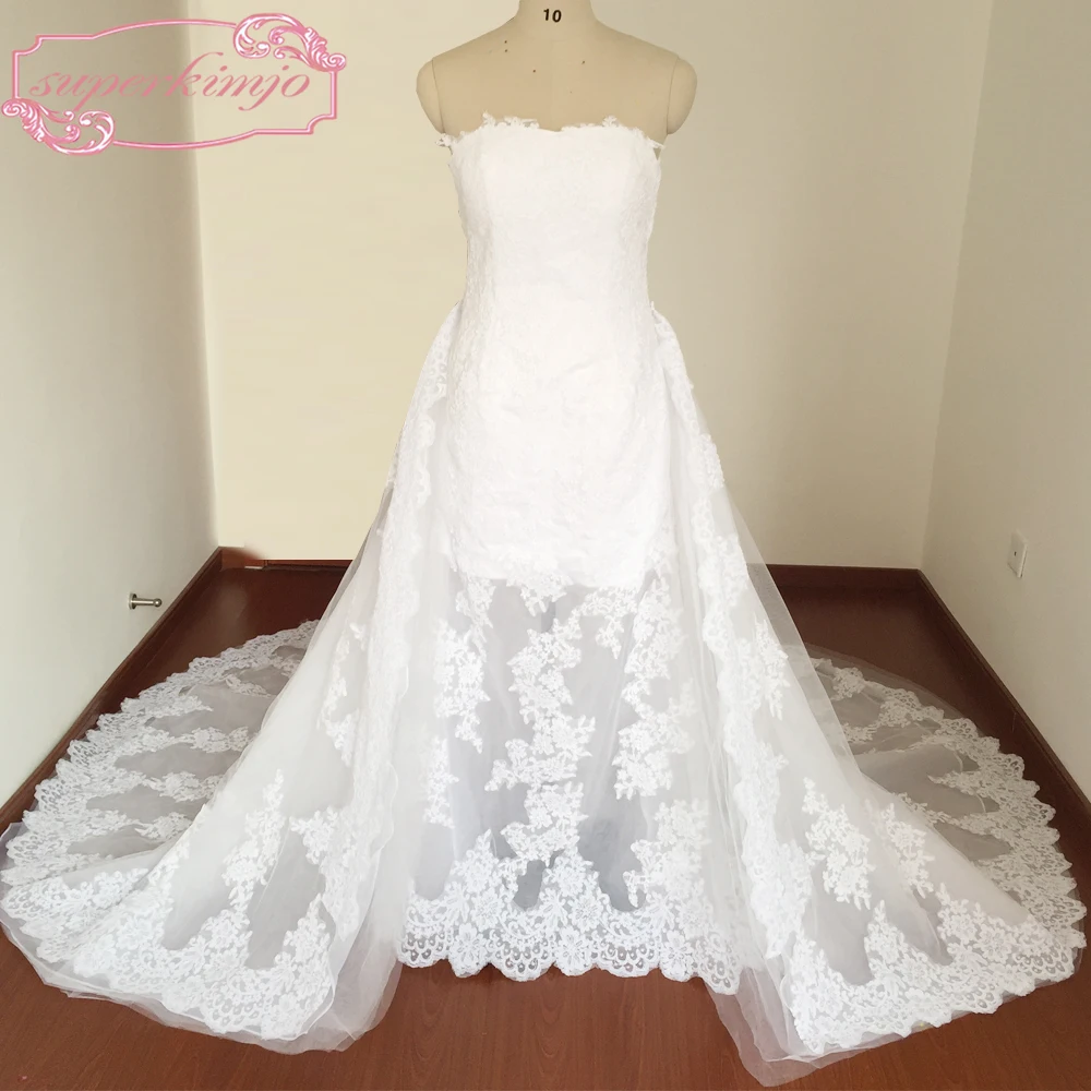 

Actual Image Bridal Dresses Chapel Train Sweetheart Neckline Lace Appliques Detachable Train White Wedding Dresses Real Picture