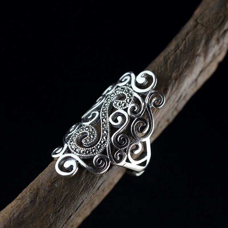 Женское Винтажное кольцо из серебра 100% пробы с отверстиями | Украшения и