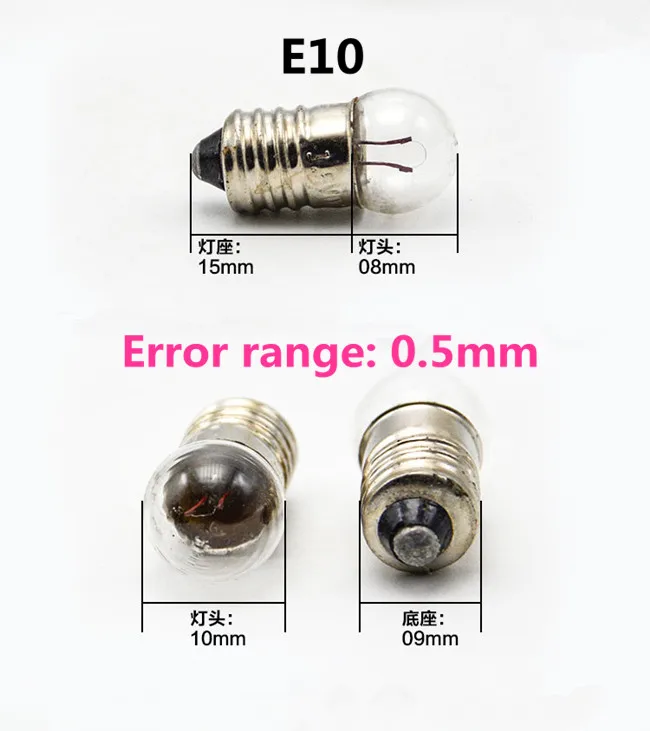 Маленькие лампочки для инструментов E10 1,5 в E10 2,5 в, маленькие сигнальные лампы E10 6,0 В, лампочки для фонарика, 10 шт./лот