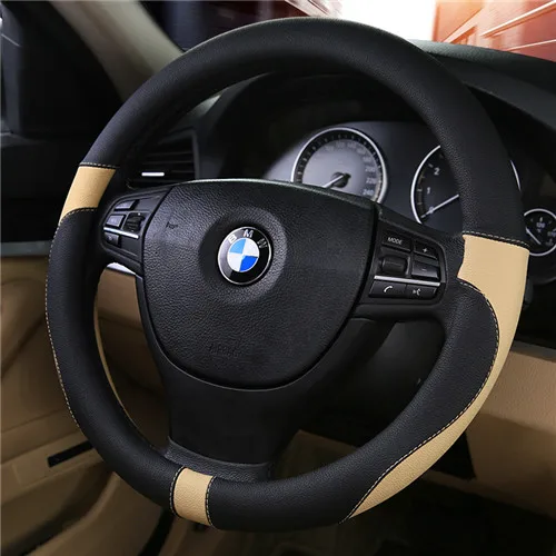 Beige 3D брендовый Автомобильный руль 38 см Кожаный сшитый вручную pu кожаный чехол рулевого колеса автомобиля подходит для большинства автомобилей Стайлинг - Название цвета: Beige