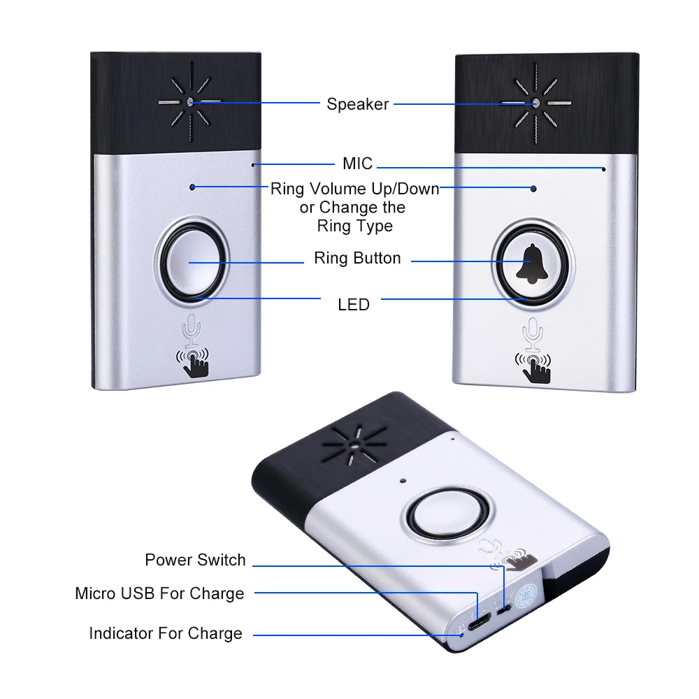 Wireless Voice Intercom Doorbell with Outdoor Unit Button Indoor Receiver Smart Home Security Door Bell 2-way Talk Monitor | Безопасность