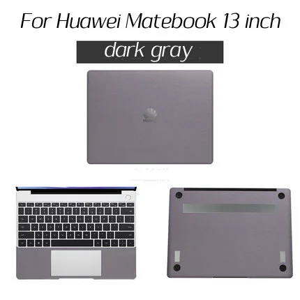 3-dark gray Laptop Stickers for HUAWEI MateBook 13 inch High Quality PU Anti-scratch Cover Full Protective Notebook Skin Decal - Color: 3-dark gray
