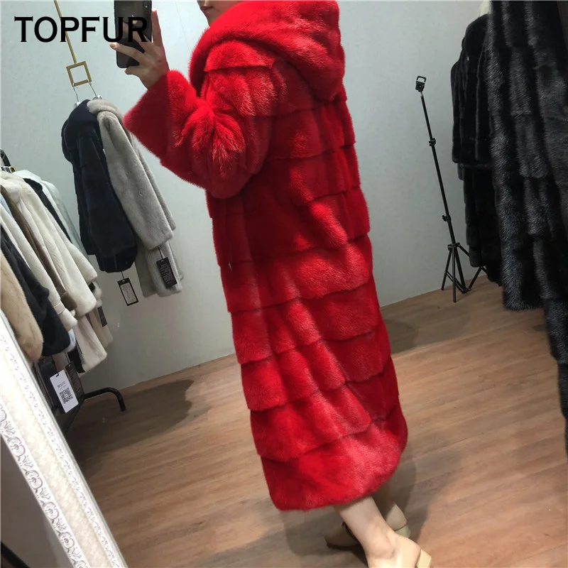 Женское длинное пальто TOPFUR белое из натурального меха норки верхняя одежда на