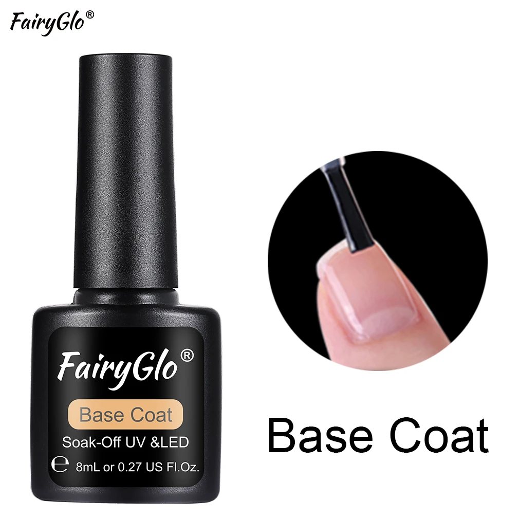 Гель лак для ногтей FairyGlo 8 мл основа не чистится верхнее покрытие гель грунтовка
