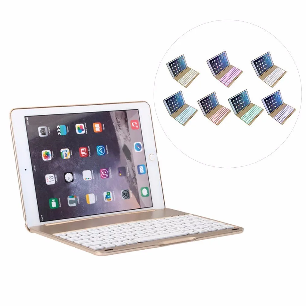 Witsp@ d роскошный Bluetooth чехол для клавиатуры для iPad Air 2, беспроводная клавиатура для нового iPad, светодиодный подсветка+ алюминиевый корпус