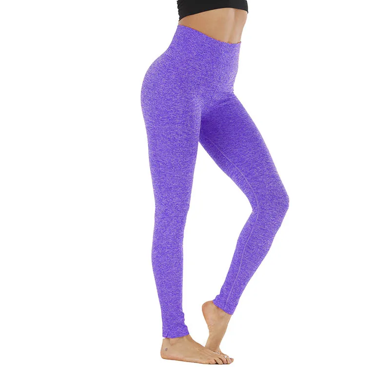 9134AB Purple 10 цветов, женские бесшовные леггинсы с высокой талией, леггинсы для тренировок с эффектом пуш-ап, эластичные обтягивающие штаны для фитнеса, одноцветные женские леггинсы - Цвет: 9134AB Purple