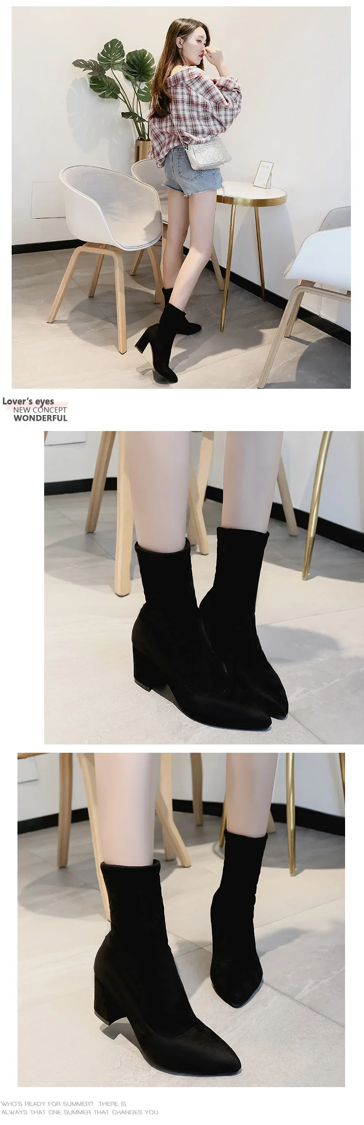winter new ladies wild black fashion Flock boots women casual comfortable sweet high heel boots Female boots mujer c74