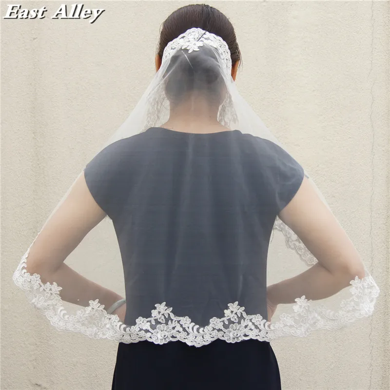 1 яруса длиной локтя Mantilla свадебная фата невесты кружевные края свадебные