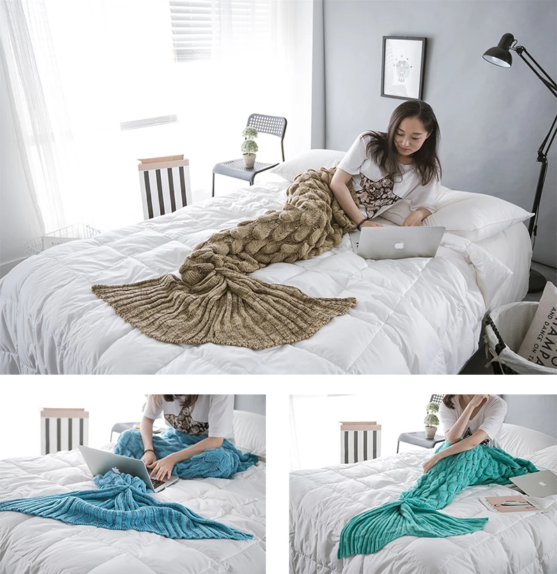 Вязаное одеяло с хвостом русалки для взрослых/детей/малышей вязаное кашемировое