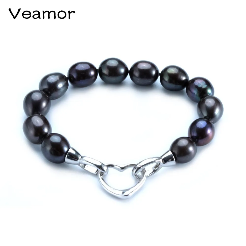 VEAMOR 18 см/20 см браслет из черных жемчужин для женщин серебряная ювелирная застежка