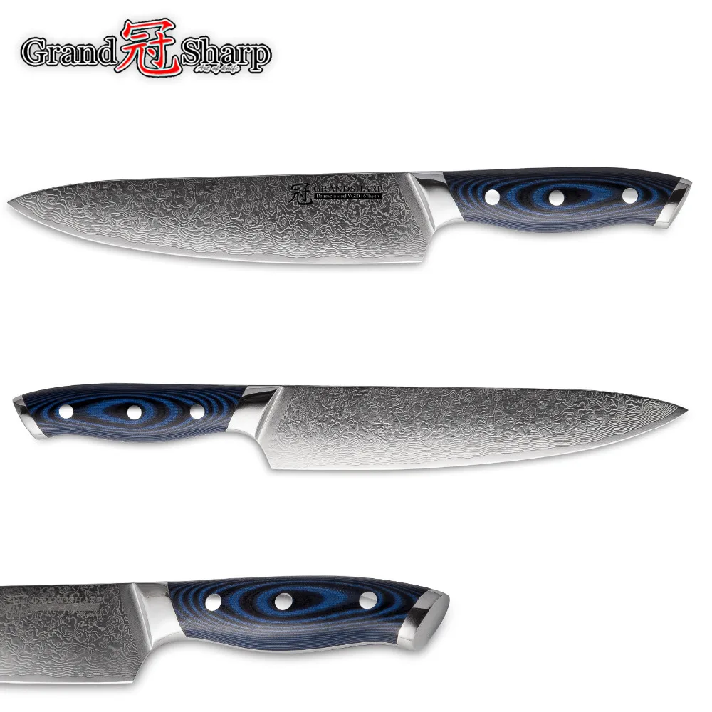Набор ножей из дамасской стали GRANDSHARP 2 шт. 67 слойная японская Дамасская сталь vg10