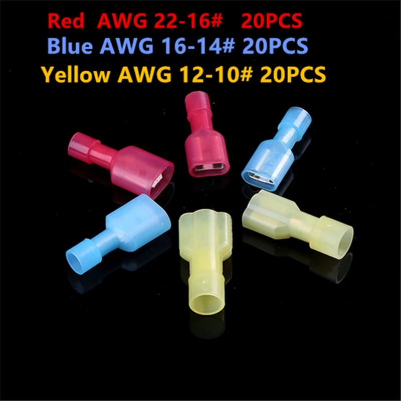 Обжимные клеммы 60 шт. нейлоновые полностью изолированные наконечники для