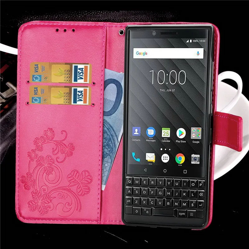 Lucky Clover Wallet Leather Case for Blackberry Key 2 Flip with Card Holder Stand 3D Diamond Fashion For Two | Мобильные телефоны и
