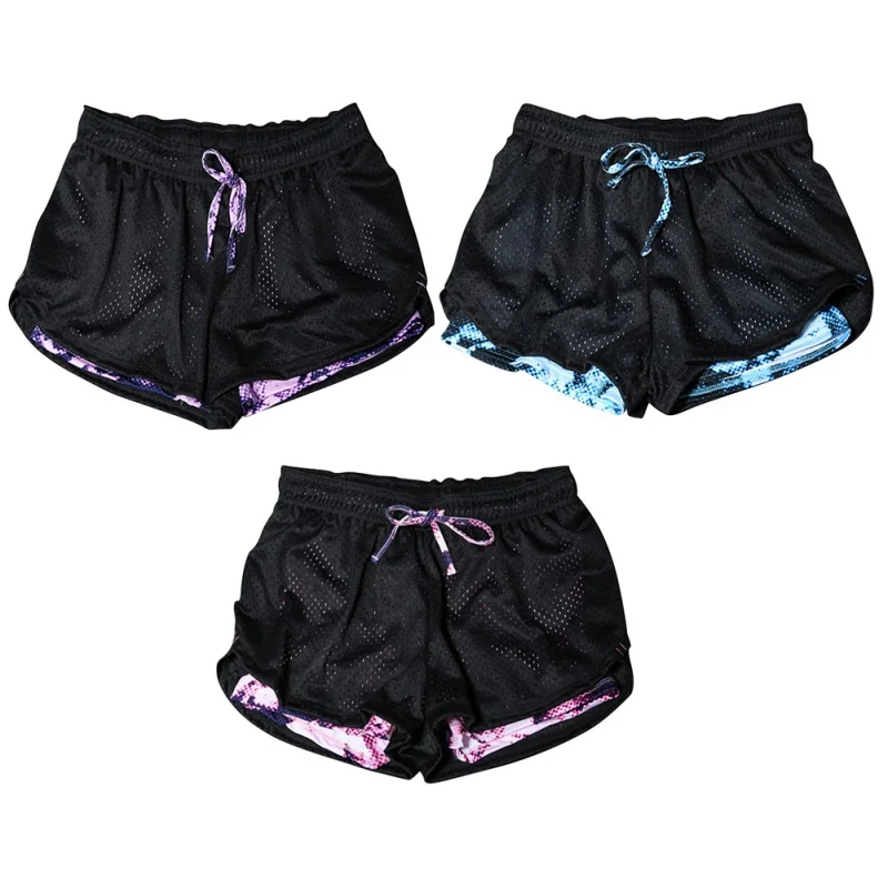 

Women Cotton Mesh Shorts Work-out Two Layer Fitness Fold Short Cool Wear Drawstring Clothing