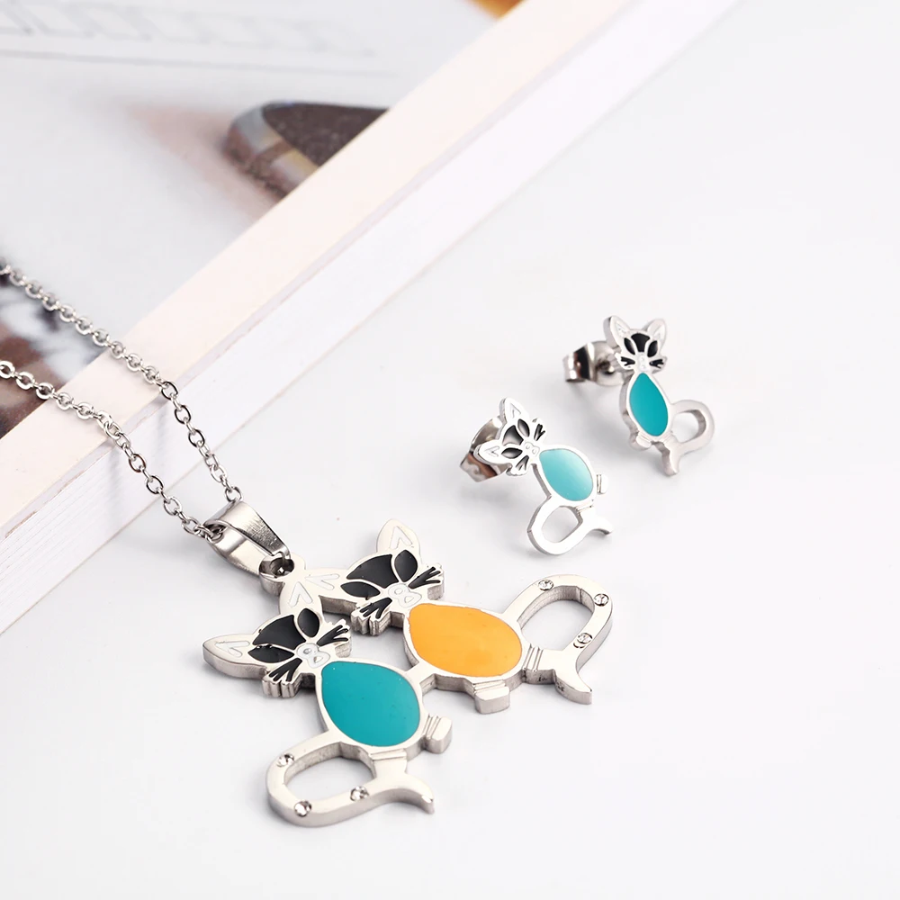 OUFEI ювелирные изделия из нержавеющей стали с очаровательным котом женский набор