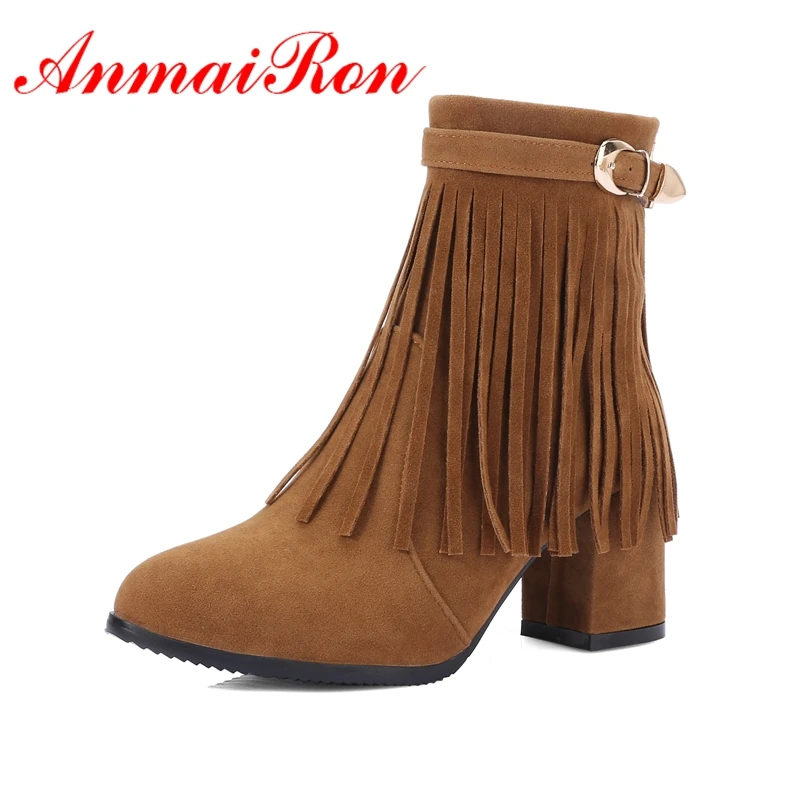 

AnmaiRon Round Toe Basic Ankle Boots Women Winter Boots Elegant Fringed Women's Boots Snow Boots Women Size 33-47 LY026