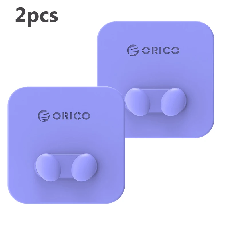 2pcs Purple ORICO, силиконовый настенный крючок, вешалка, вилки, держатель, двойной крючок, держатель кабеля для кухни, ванной комнаты, спальни, аксессуары, водозащитный крючок, 2 шт - Цвет: 2pcs Purple