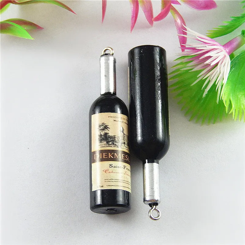 Julie Wang 10PCS Black Resin Charm Simulated Lovely Wine Bottle  Suspension Pendants For Jewelry Necklace Earring Accessory